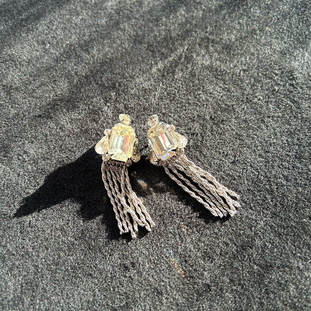 Vogue Silver Crystal Tassel Earrings
